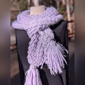 Lavender Knit Winter Scarf With Fringe